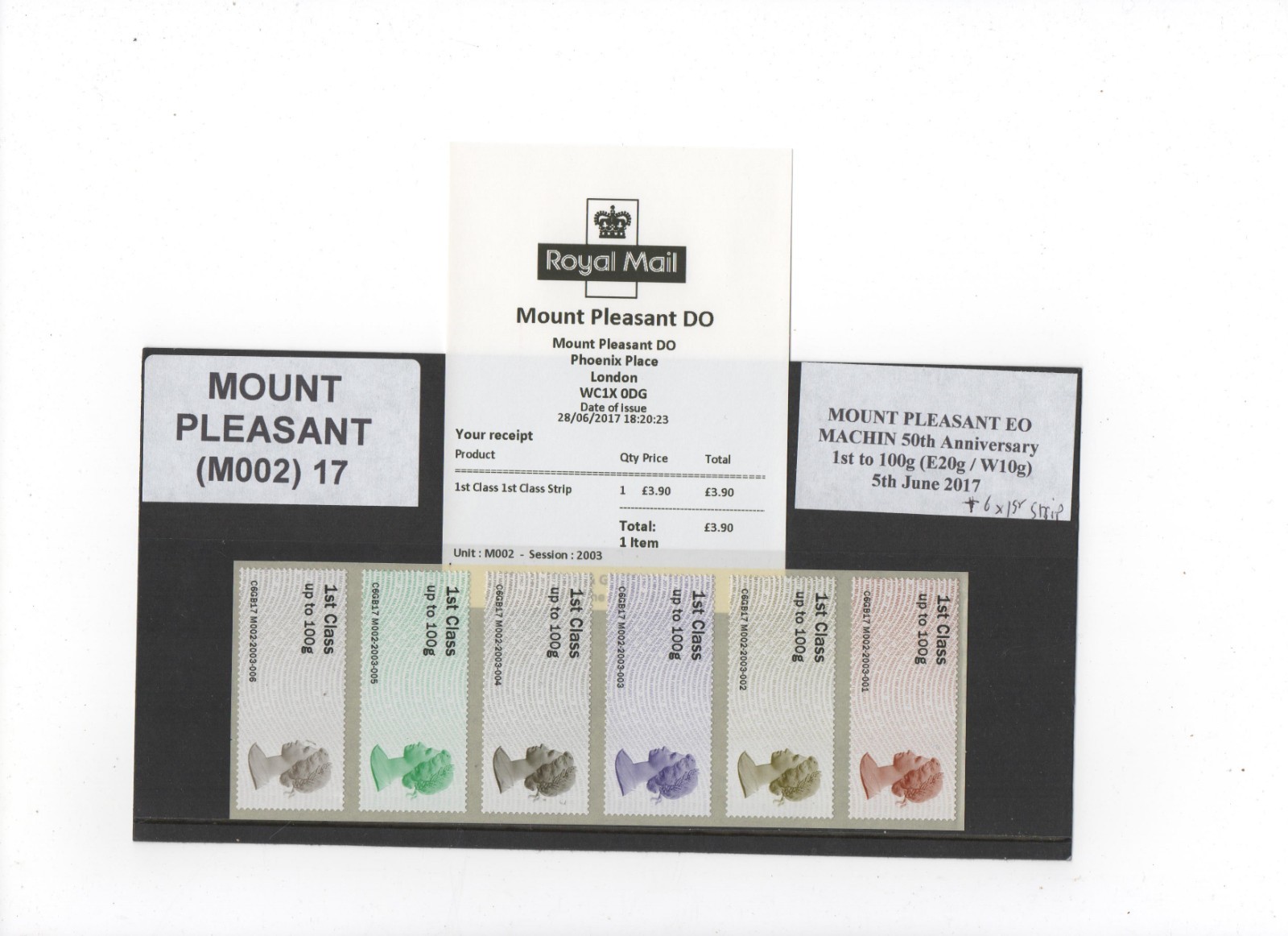 POST GO MPLEASANT EO/DO M002 MACHIN 50th ANNIVERSARY 1ST CLASS STRIP of 6 SCARCE