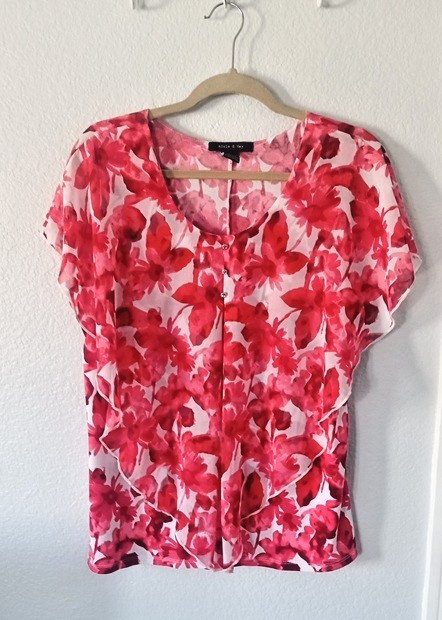 Adele & May Women's Floral Short Sleeve Blouse Top Size Large