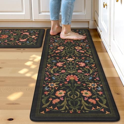  Kitchen Mats for Floor 2PCS, Cushioned Anti Fatigue Mat Non Slip Waterproof 