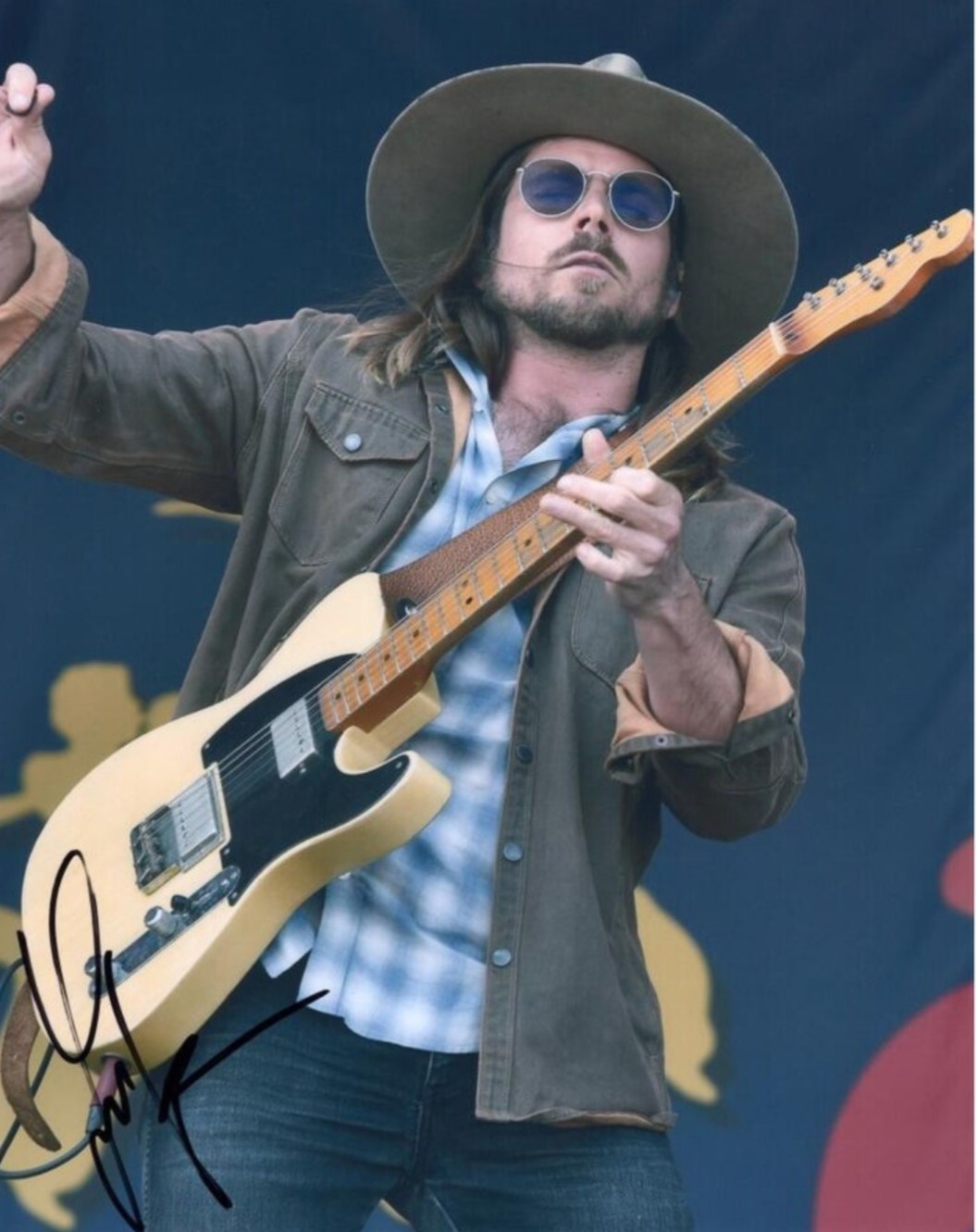 Lukas Nelson Signed RP 8X10 Reprint In Concert Black Hat Photo 