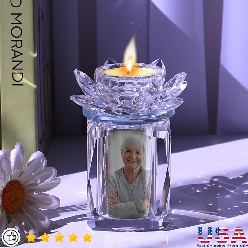 Crystal Keepsake Urn Candle Holder Personalized Photo Frame Ashes Memorial New