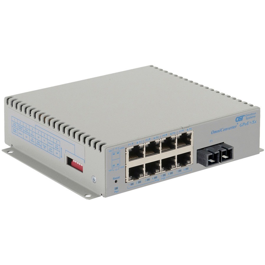 Omnitron Systems OmniConverter Unmanaged Gigabit PoE+ SM SC RJ-45 Ethernet Fiber