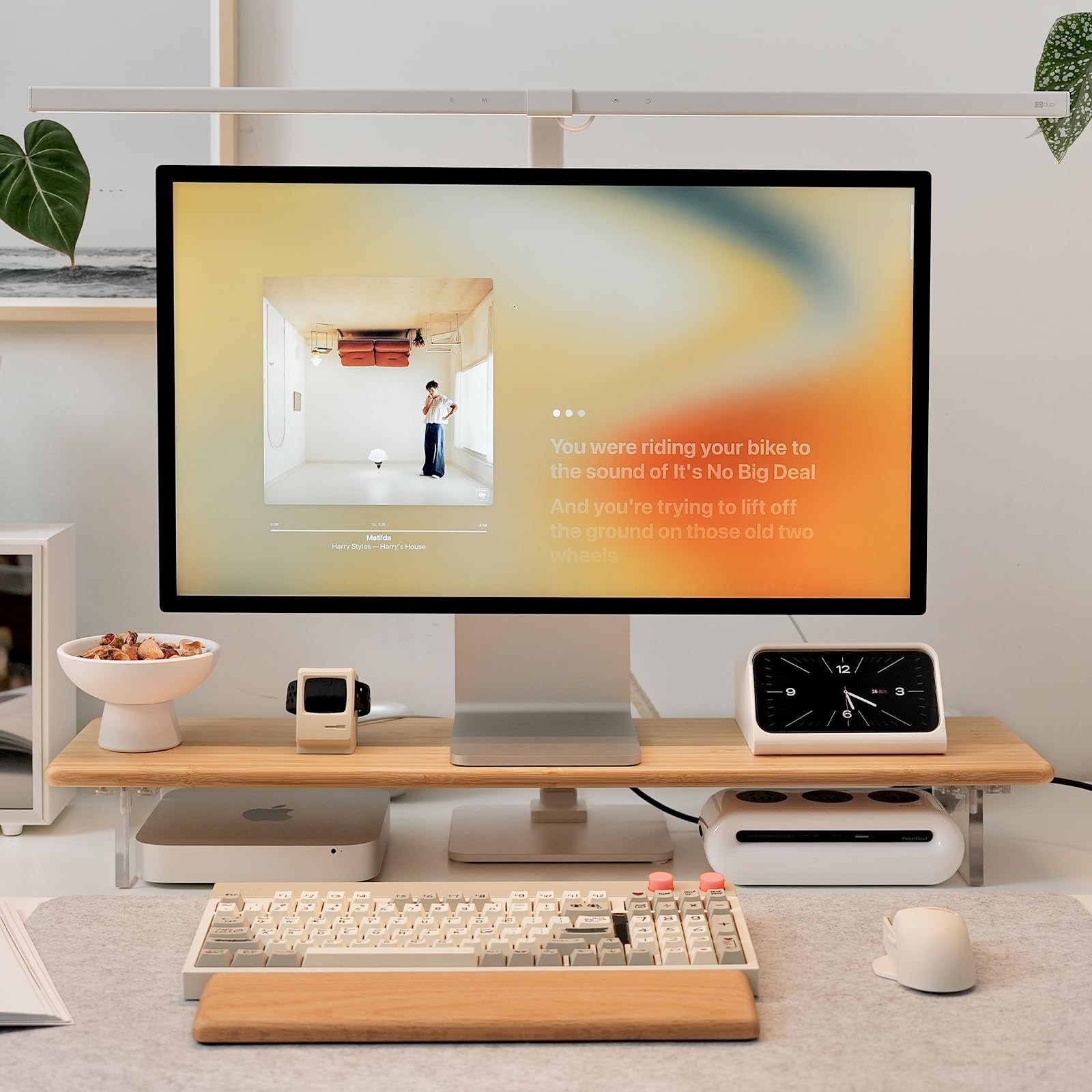 Bamboo Monitor Stand Riser with Acrylic Legs for Desk, 31.5 Inches Desktop Sh...