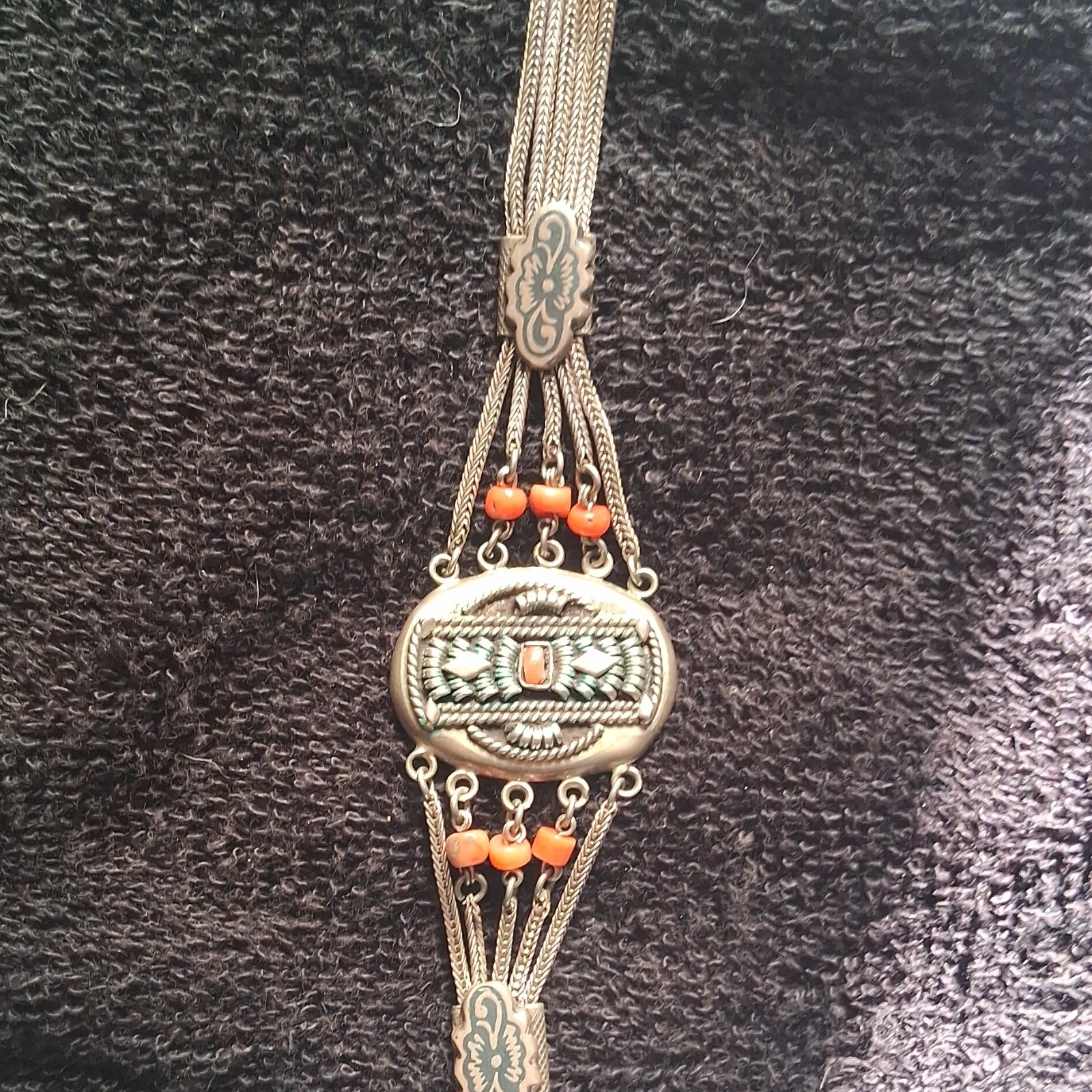 "800"  5-Strand Chain Bracelet with Coral Oval Beads Native American Style