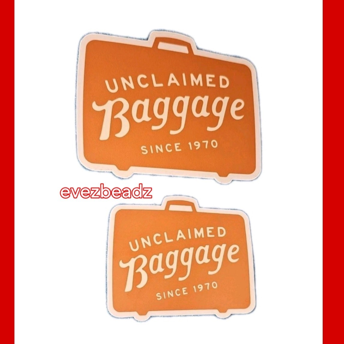 EvezBeadz 2 Unclaimed Baggage Stickers Advertising New Suitcase Large & Small Al