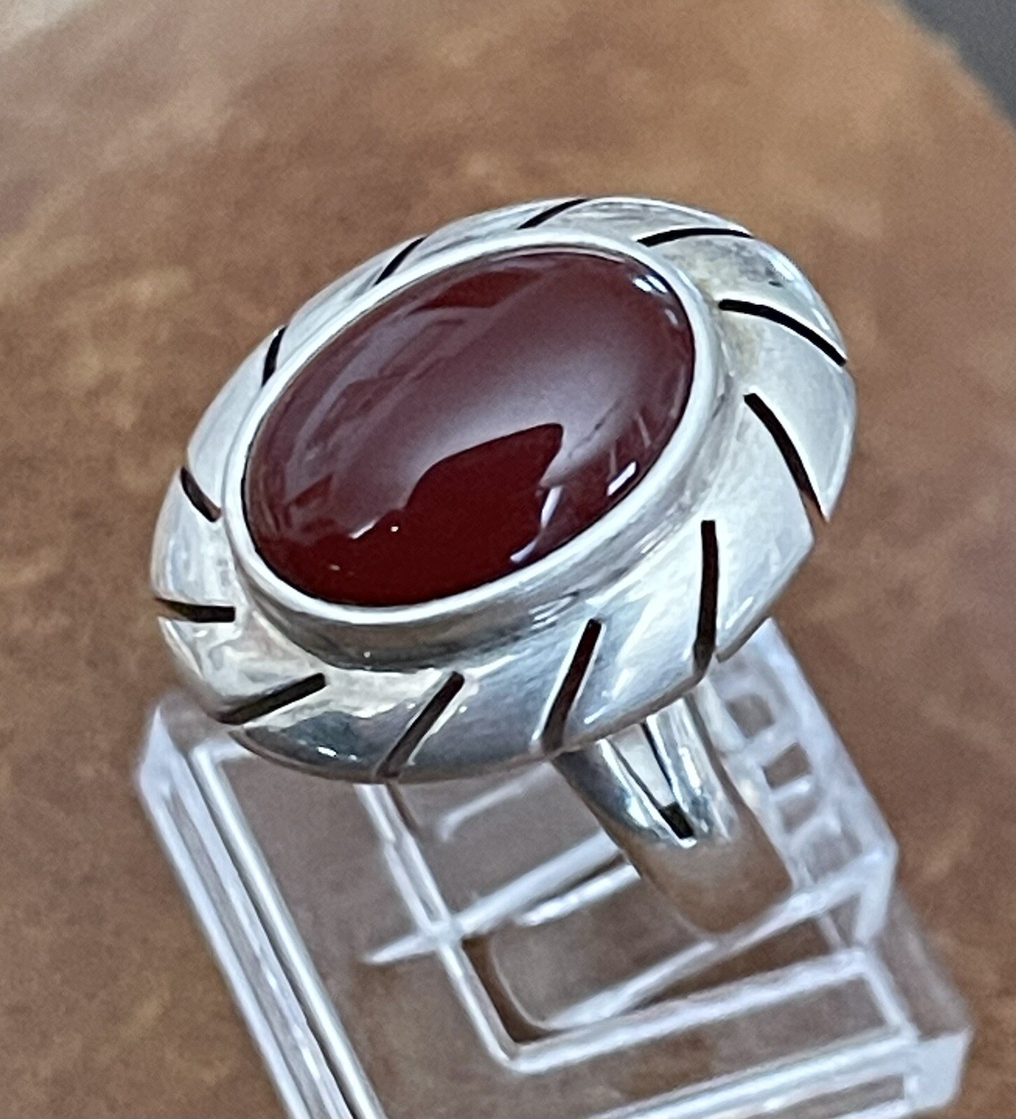 NWOT Mexico CII Cabochon Carnelian Brownish-Red 925 Sterling Ring Size 6.25