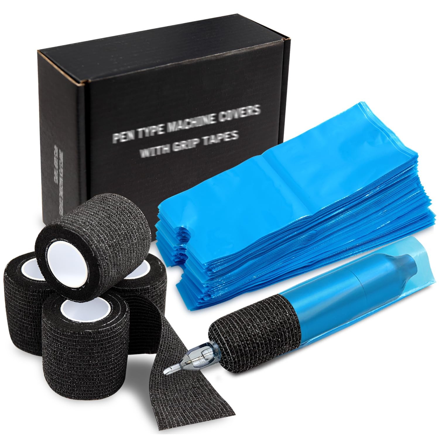 Pen Machine Covers and Grip Tapes 200pcs Tattoo One Size, Blue，Black 