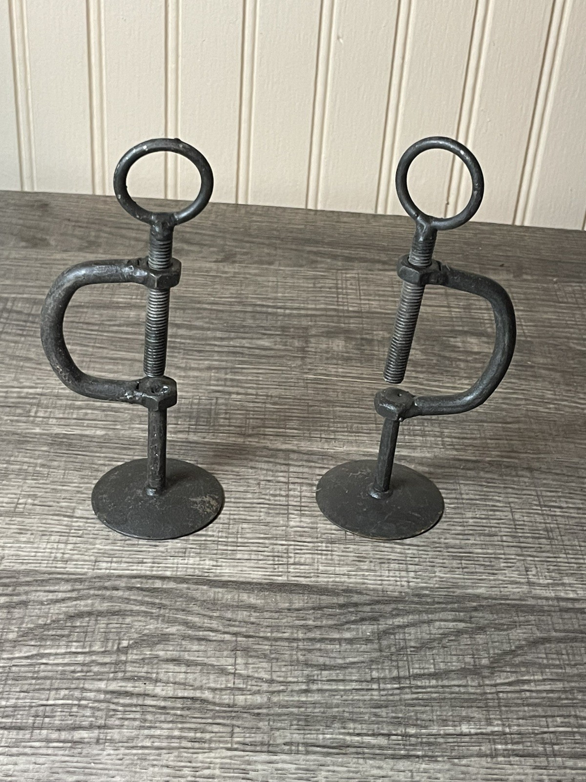  2 Antique Iron Sewing C-Clamp 