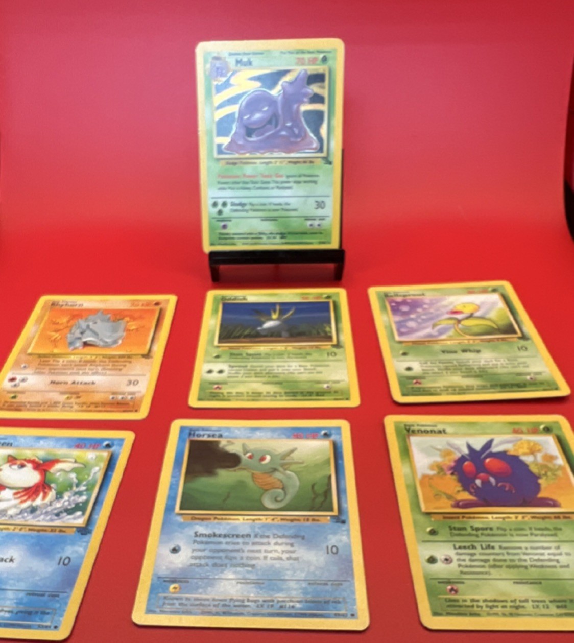 Pokémon TCG Base Set Lot 7 Cards Muk, Rhyhorn, Oddish, Bellsprout, Goldeen