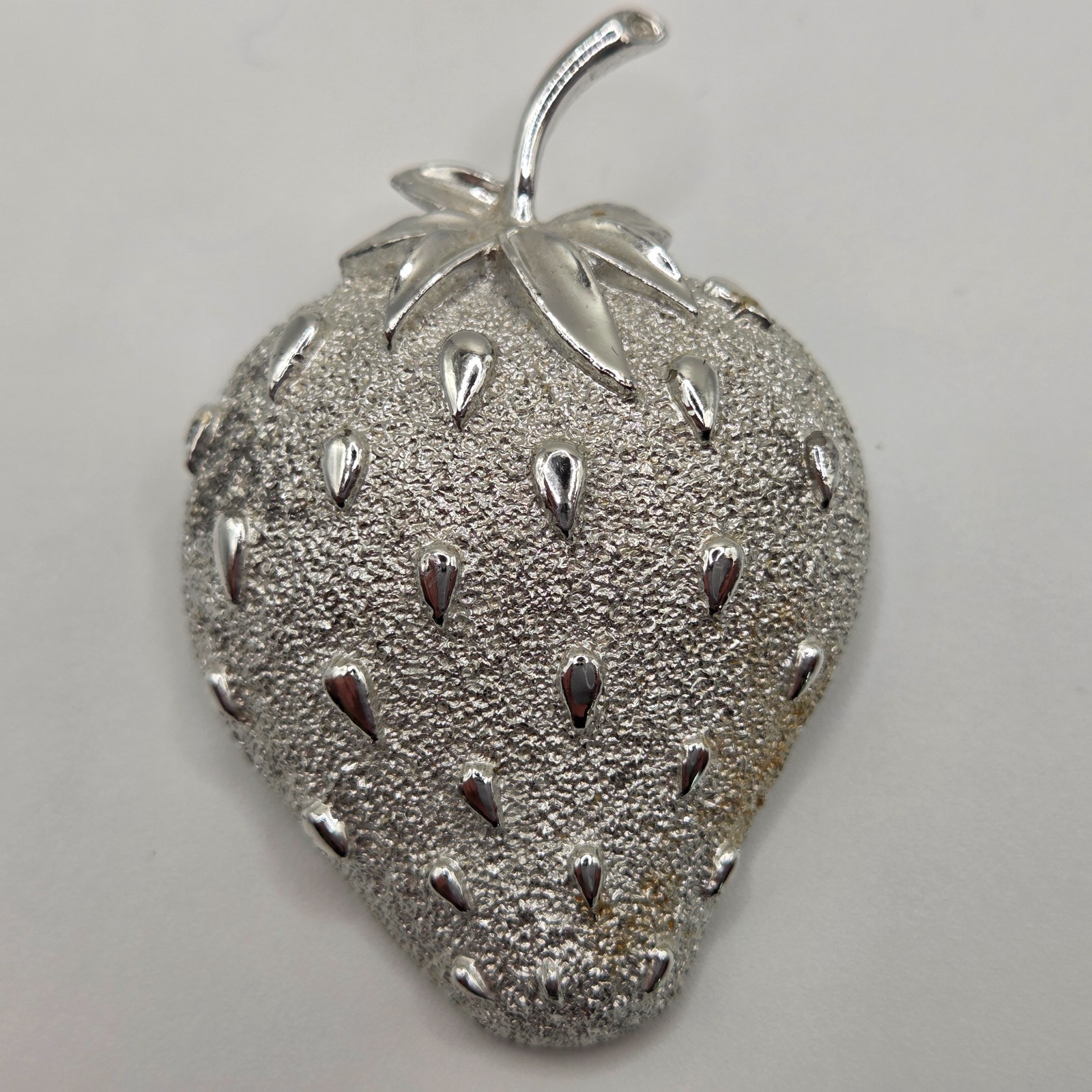 Vintage Sarah Coventry Strawberry Brooch Silver Colored Metal