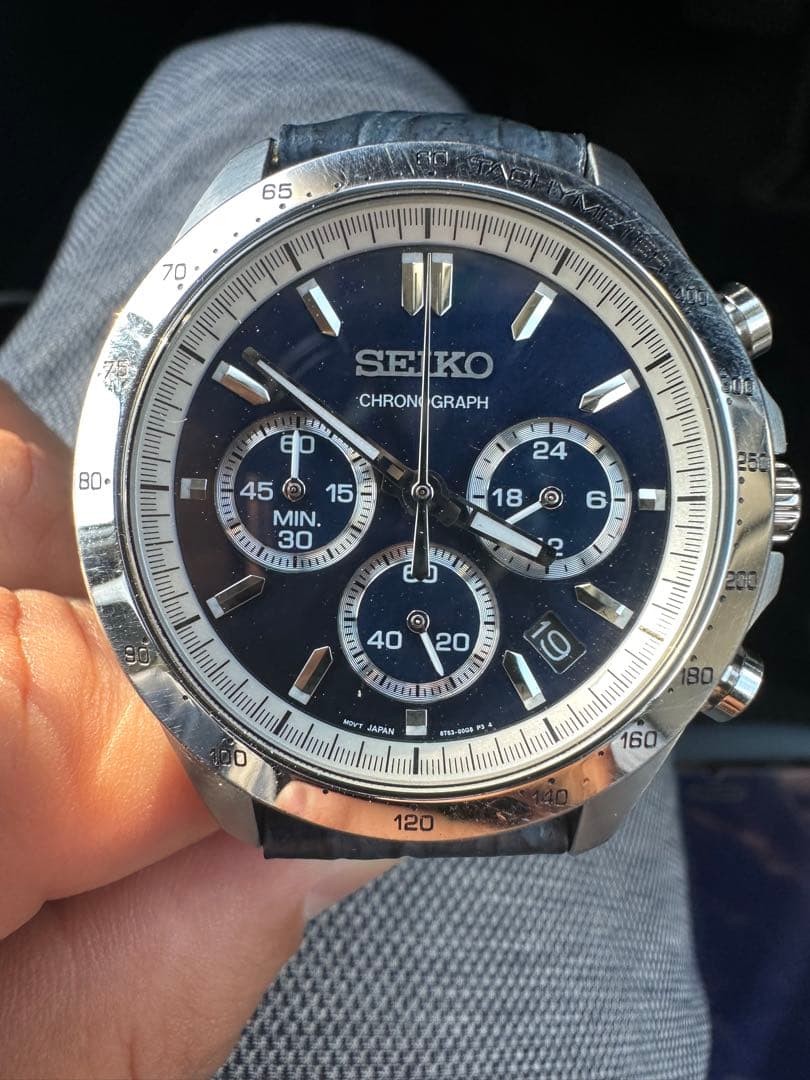 SEIKO Chronograph Blue Stainless Steel Watch 8T63-00D0