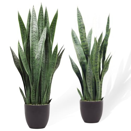  3FT 2-Pack Artificial Snake Plant, Fake Sansevieria Indoor Outdoor, 28 2 PCS