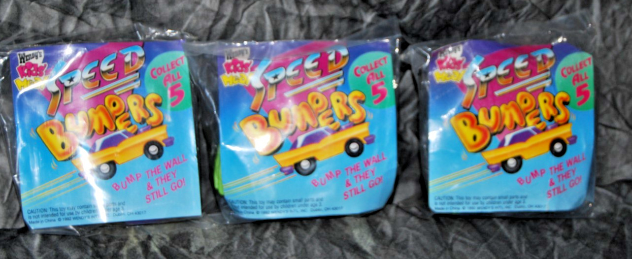 Lot of 3 Vintage 1992 Wendy's Speed Bumpers Kid's Meal Toys Pull Back Cars