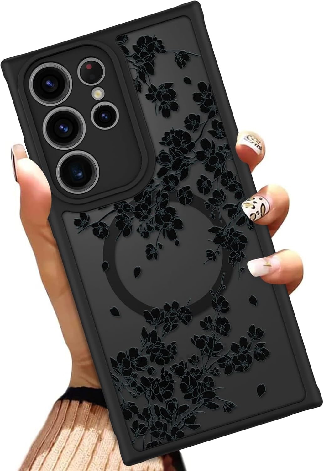 Samsung Galaxy S23 Ultra 6.8 Inch Black Flowers Floral Phone Cover Soft TPU Case