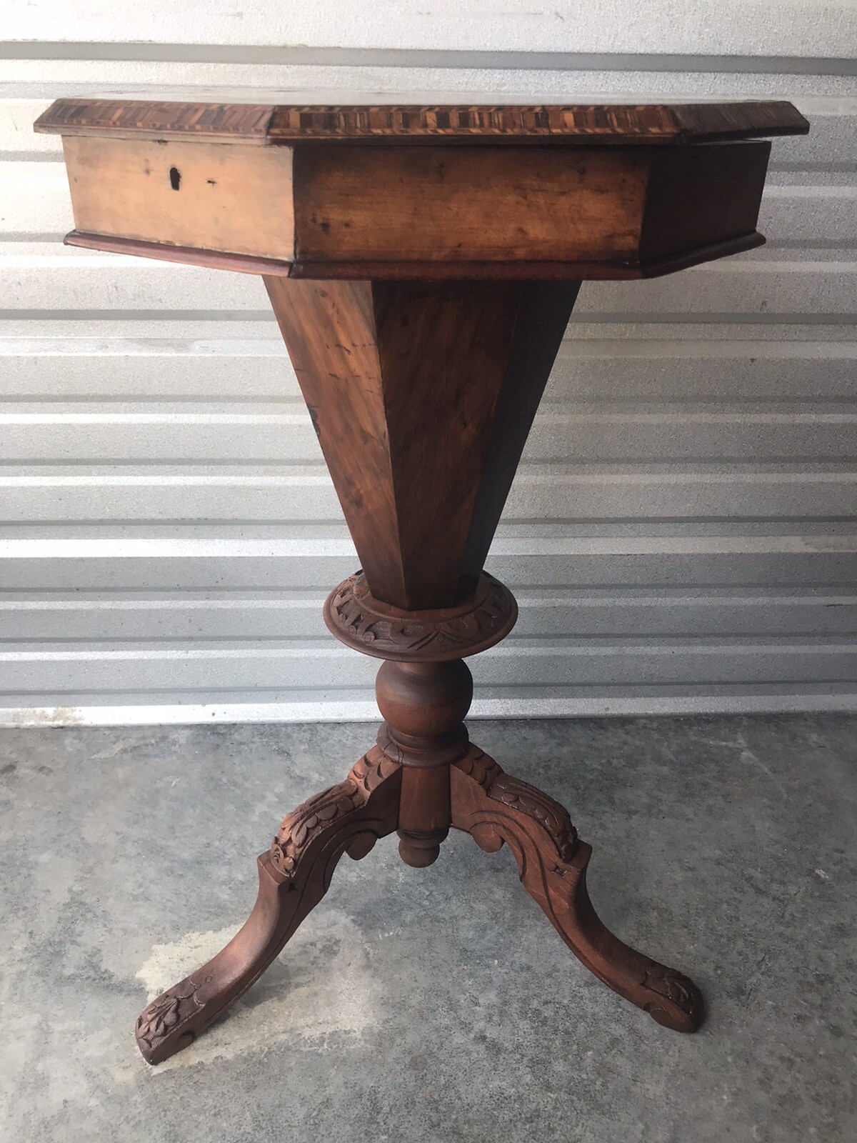 1800s Standing Victorian Burled American Walnut Ladies Sewing Cabinet Box Table