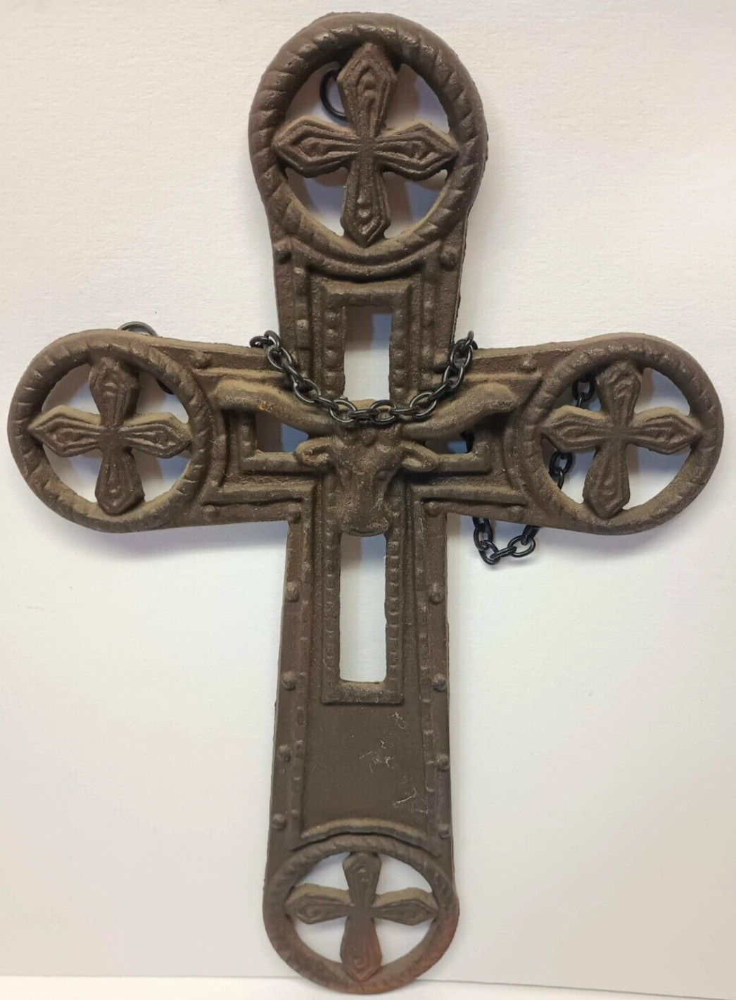 Cast Iron Home / Garden Wall Decorative Cross 13" x 8" Texas Longhorn Center