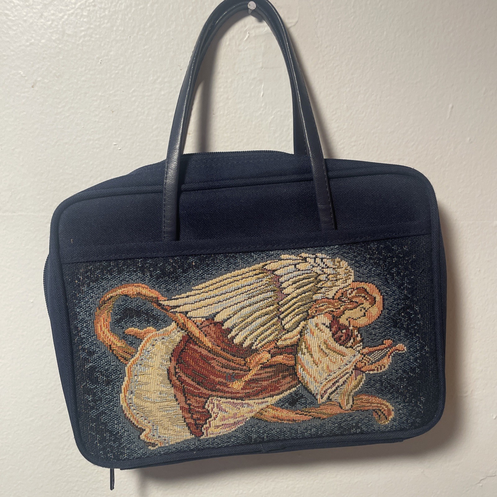Vtg Zondervan Bible Cover Angel Tapestry Zippered Case Carrier W/ Handle + Bonus