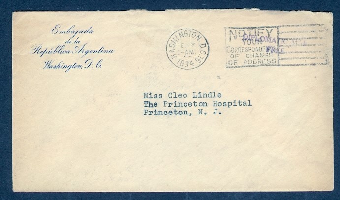 ARGENTINA 1934 DIPLOMATIC POUCH TO USA