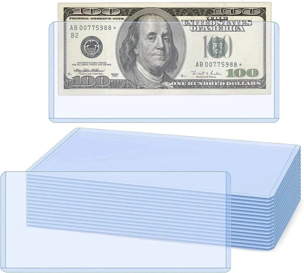 15 Pack Clear Hard Plastic Money Holders Dollar Bill Top Load Sleeves