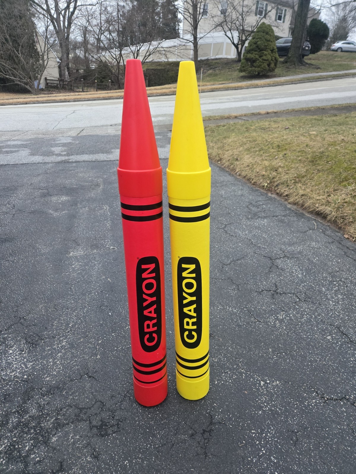 1988 Giant Crayon Bank 35" Lot Of 2 Yellow Red CONDITION 