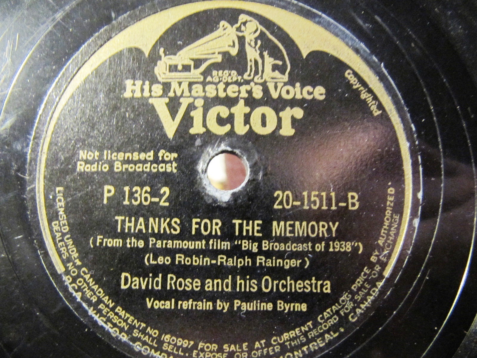 BIG BROADCAST of 1938 Movie-Favorites Thanks for the Memory DAVID ROSE VICTOR 