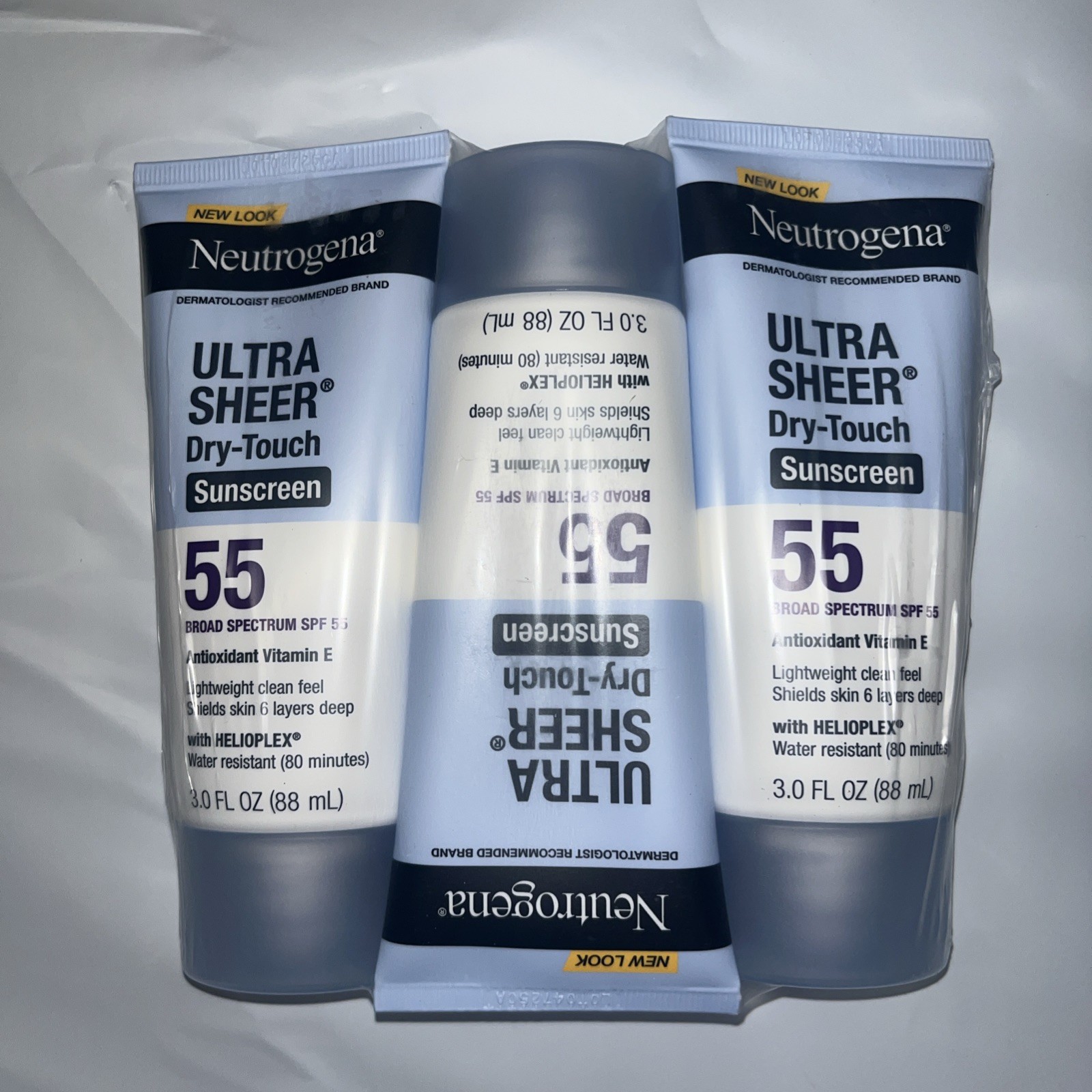3x Neutrogena Ultra Sheer Dry-Touch SPF 55 Sunscreen Lotion 3oz 3 pack EXP 1/28
