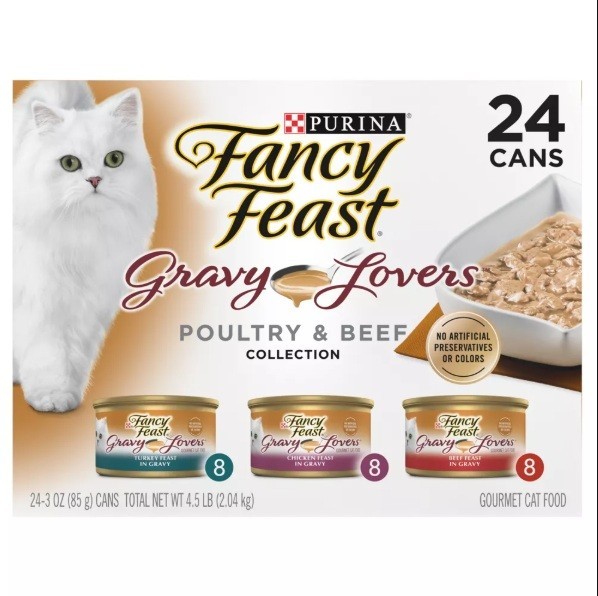 Fancy Feast Gravy Lovers Cat Food Variety Pack Chicken Turkey Beef 24ct