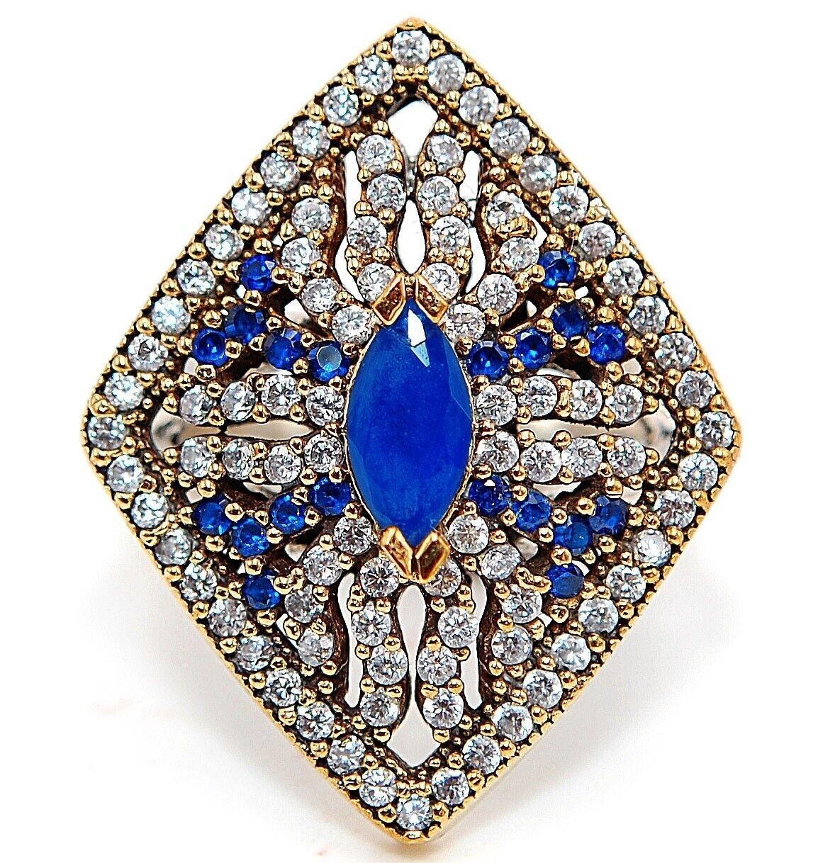 Ottoman Empire Style 4CT Treated Sapphire 925 Sterling Silver Ring Sz 6.5 HB2-5