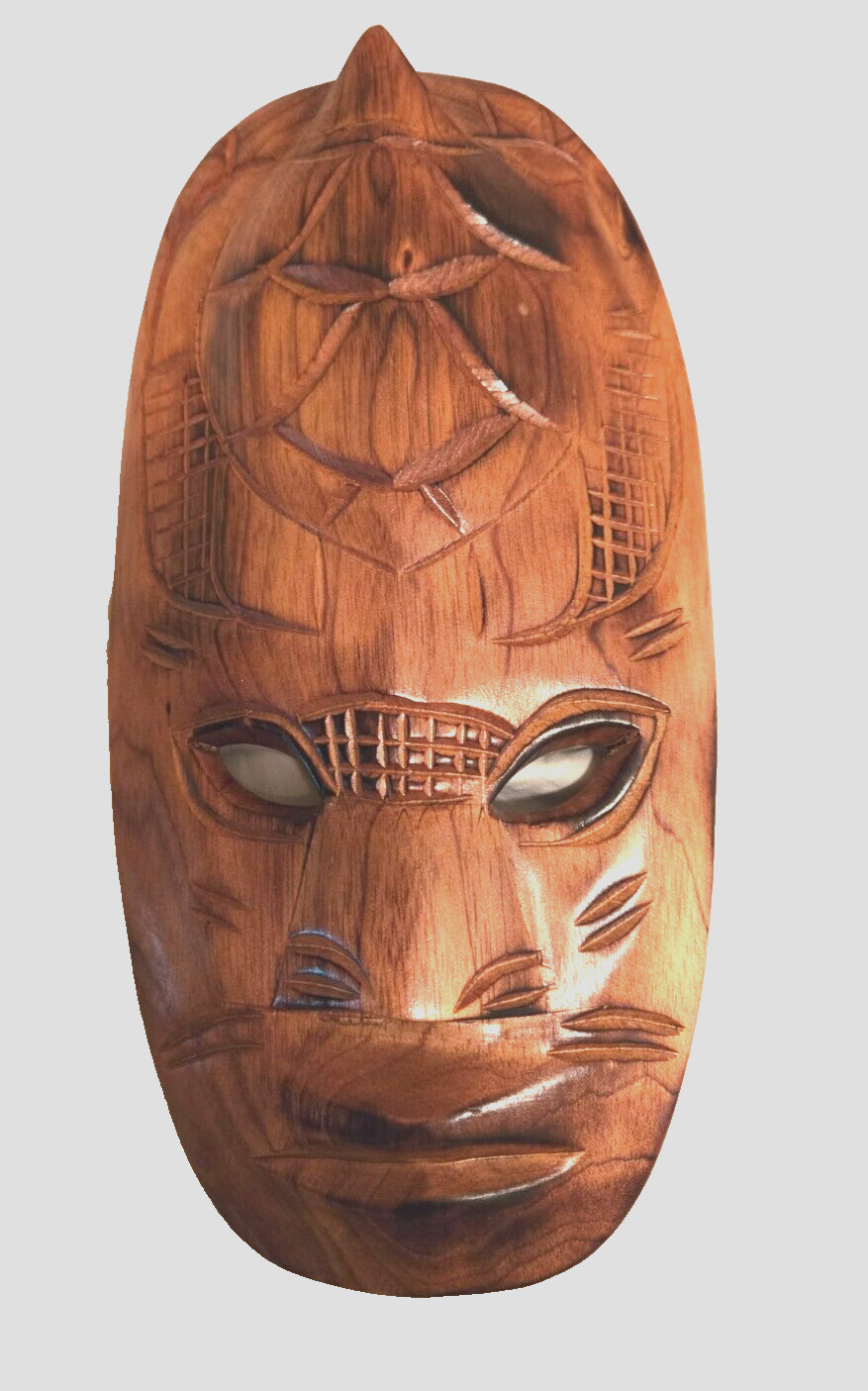 Carved Wooden Tribal Mask from Africa for display 12" x 7"