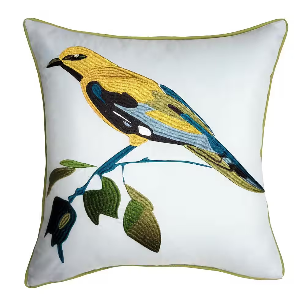 Multi-Colored Bold Embroidered Bird Indoor/Outdoor 18 X 18 Decorative Throw Pill
