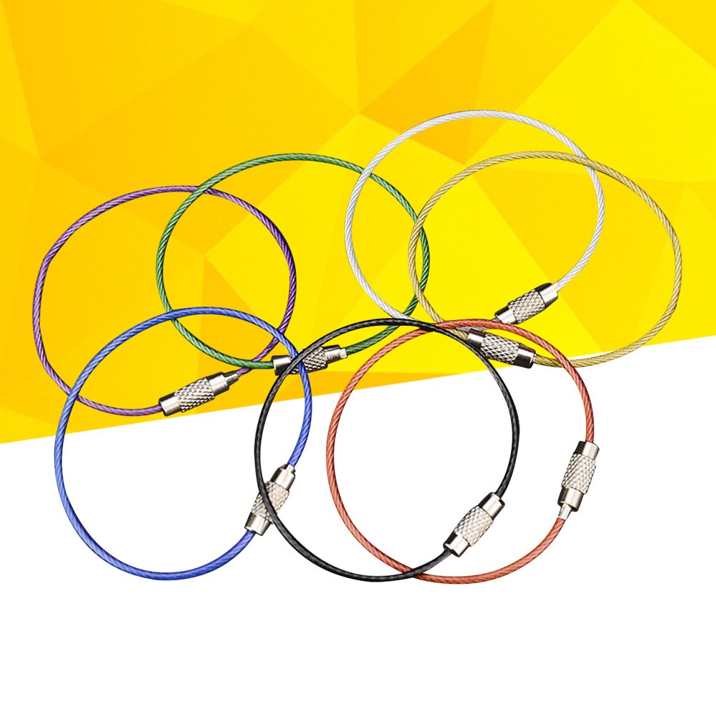  7Pcs Stainless Steel Wire Ring Keychains Luggage Tags Keepers Key Rings (7