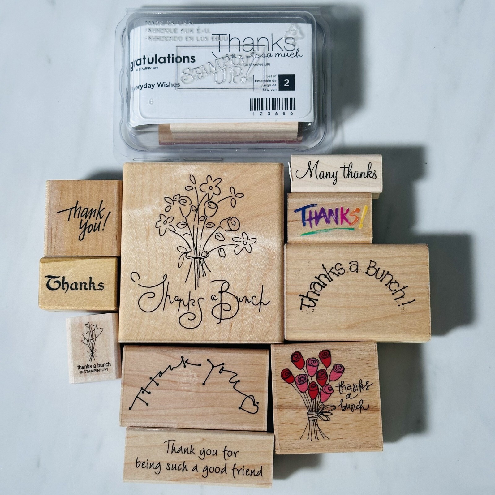 Lot of 11 - Wood Rubber Stamps - Thank You - Mixed Brands