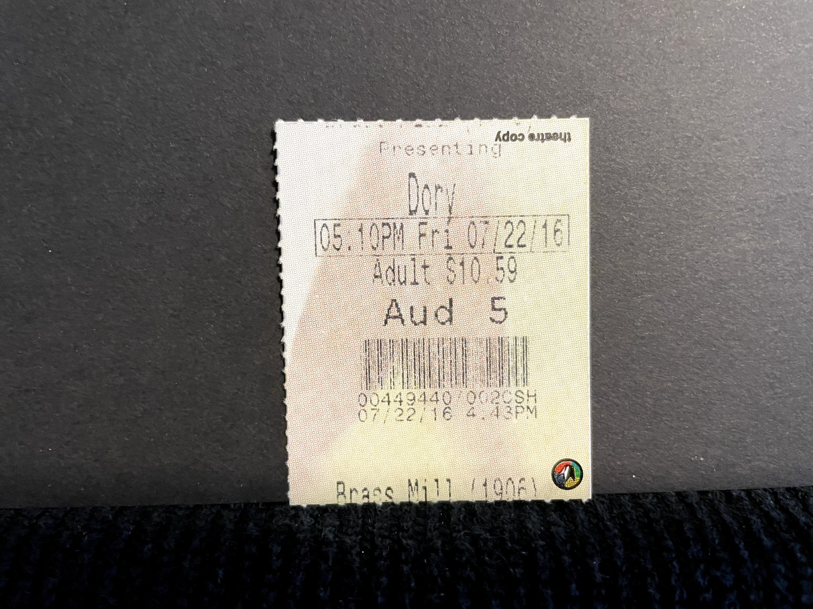 Vintage Movie Ticket Stub Dory