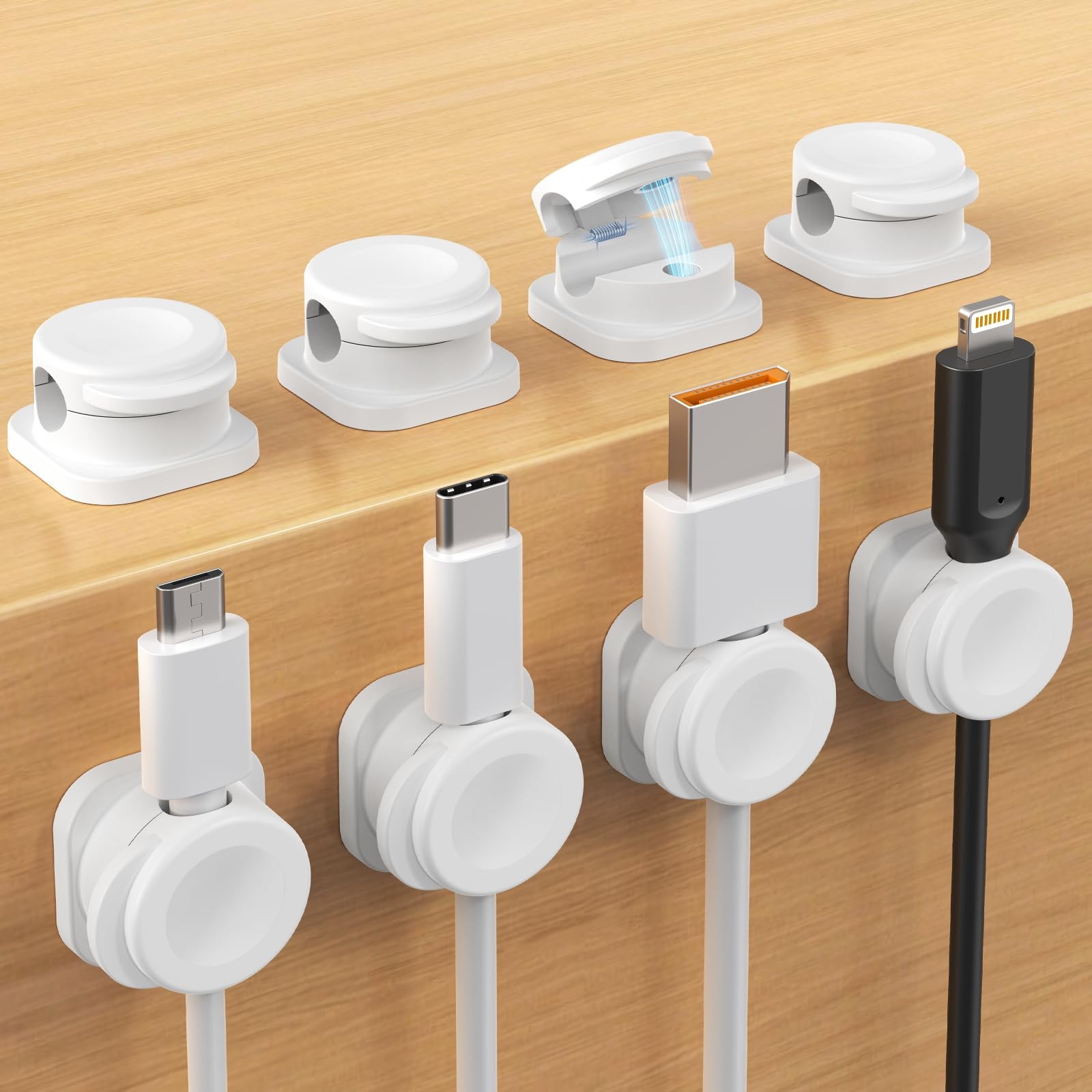 Cable Clips, 8 Pack Magnetic Cord Organizer, Reusable and 8 pack, White 