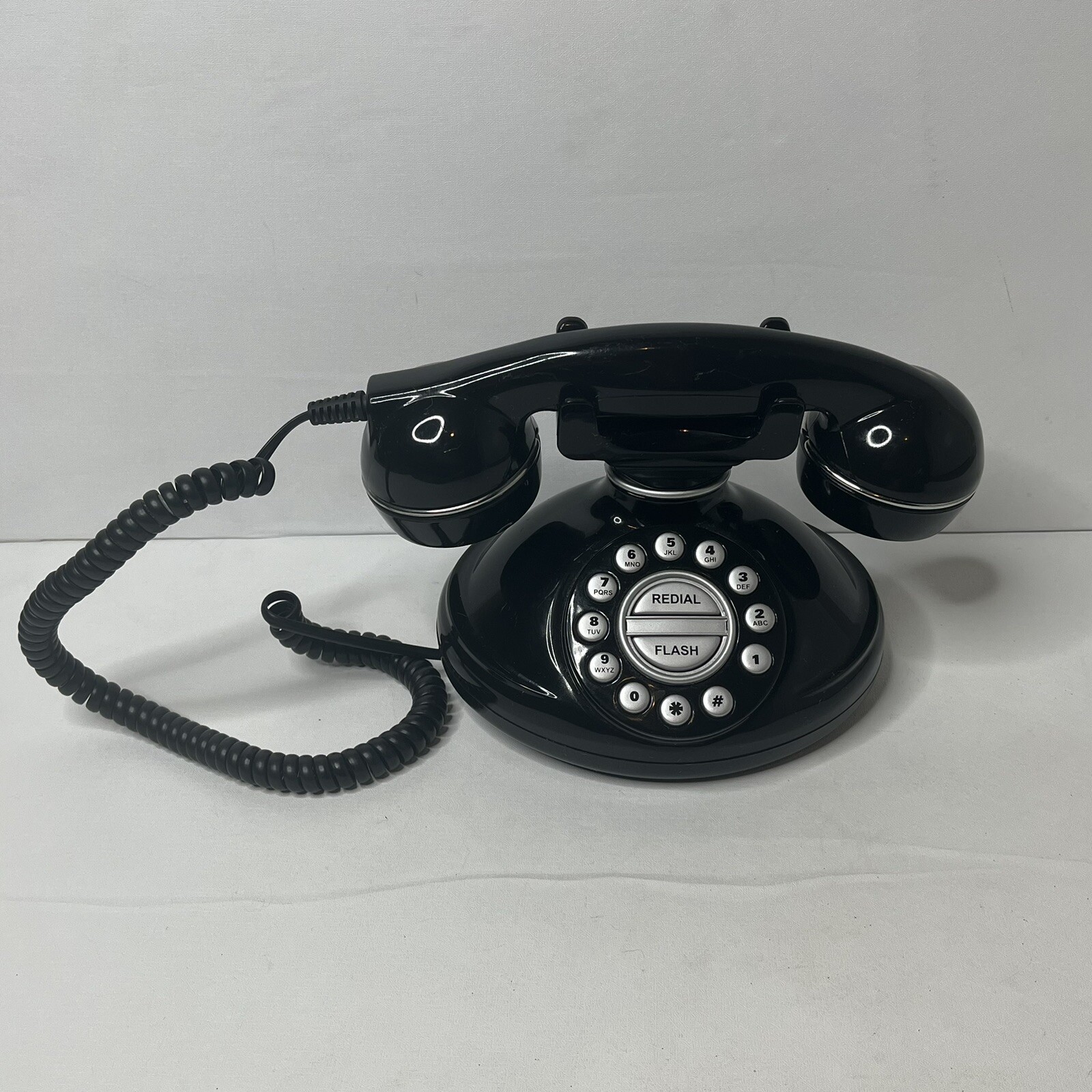Black Retro Style Table Top Desk Phone Flash Redial Button TESTED WORKS