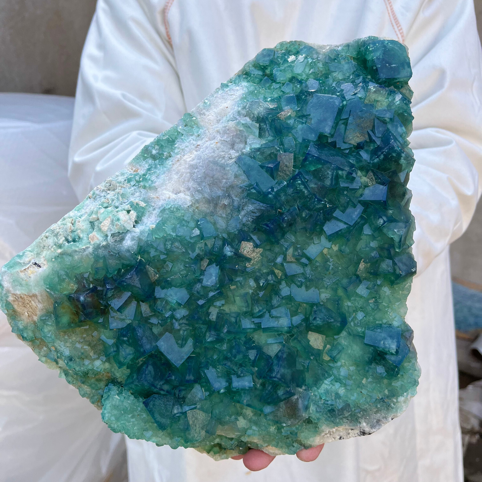 14.7LB NATURAL Green Cube FLUORITE Quartz Crystal Cluster Mineral Specimen