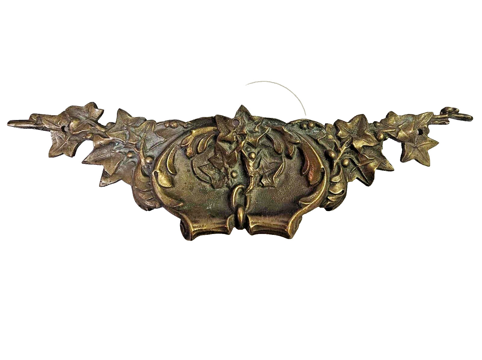 Vtg Brass Pediment Furniture Ornament Ormolu wall art French ivy leaf design-G5