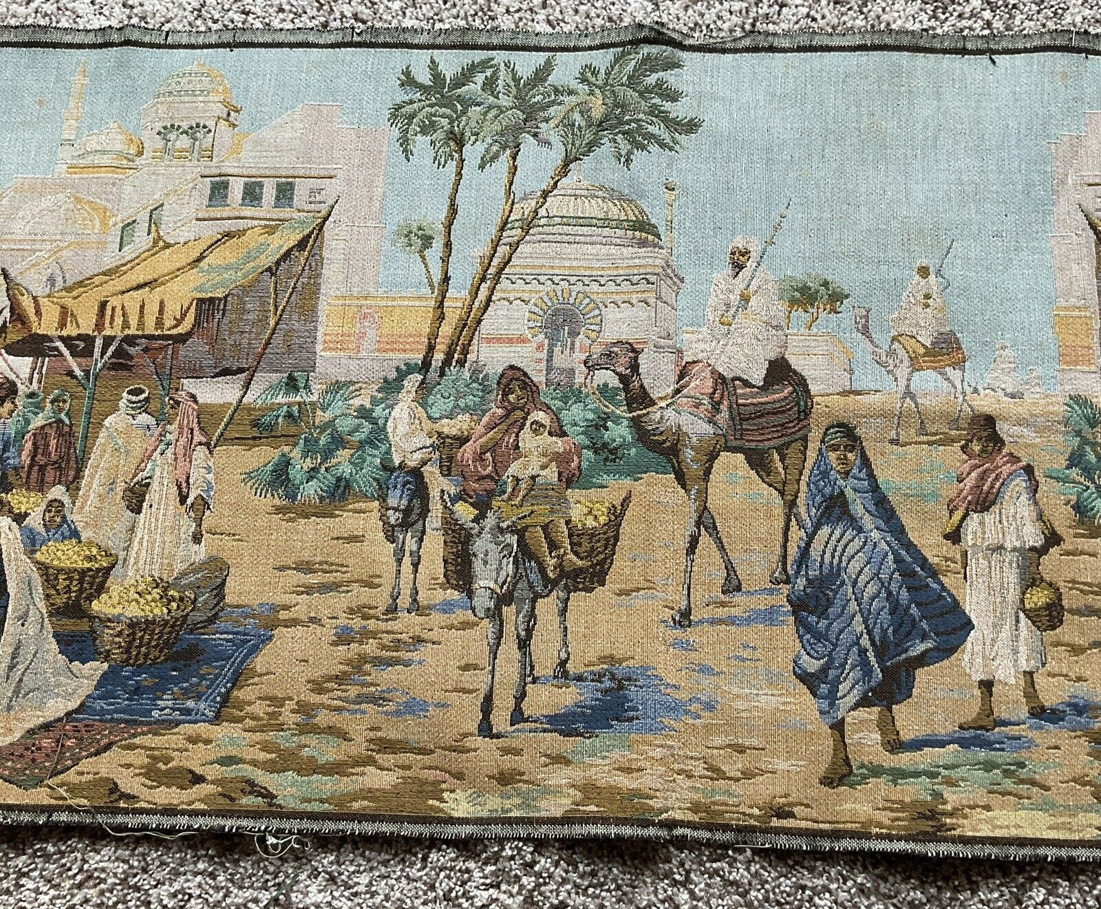 Vintage Egyptian Tapestry 19" x 55" Middle Eastern Finished Frayed Edge #1