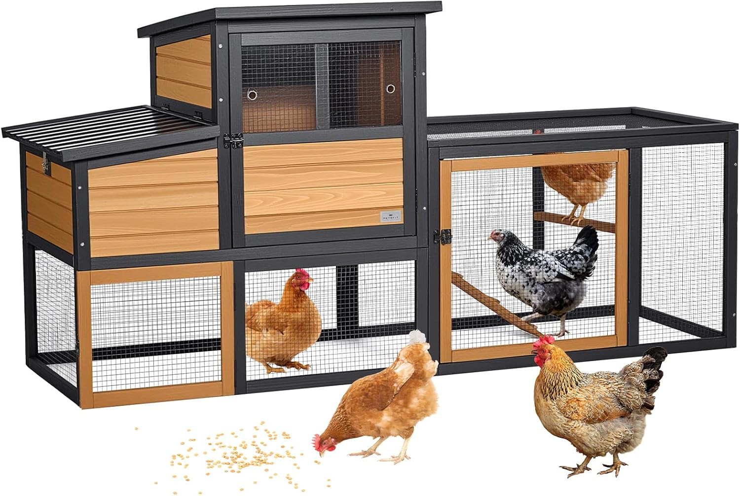 Wooden Chicken Coop for 2-4 Chickens, Backyard Coop with Run, 2 Nesting Boxes an