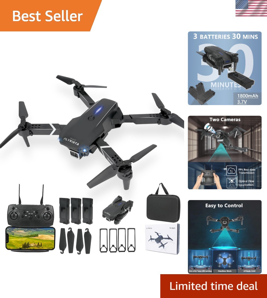 Mini Drone with Camera for Adults Kids, 1080P WiFi FPV Camera Drone with 3 Ba...