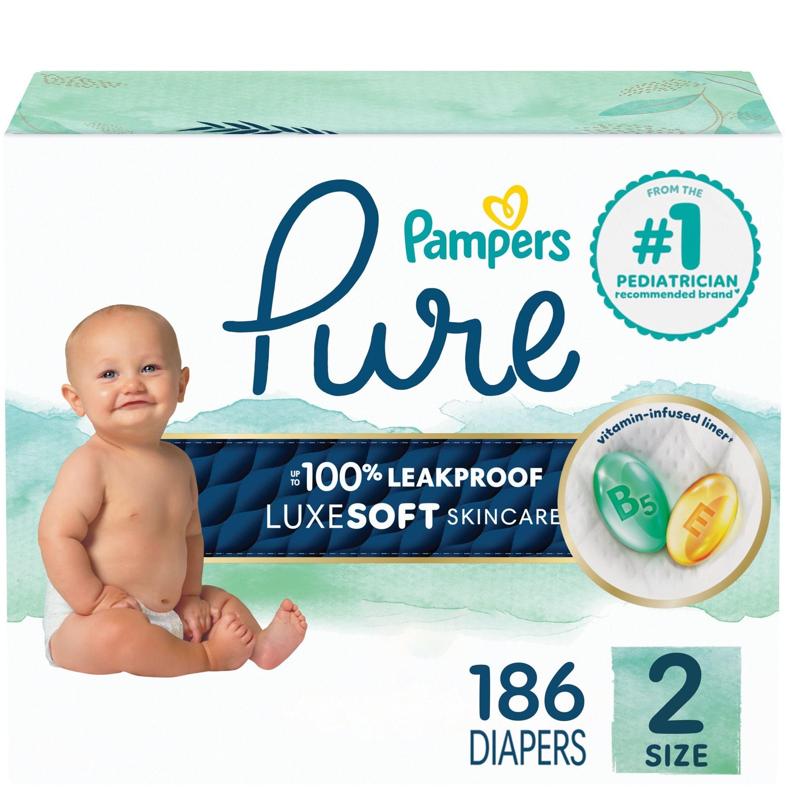 Diapers Baby Size 2 12-18 lbs 186 Count Pampers Pure Protection Hypoallergenic