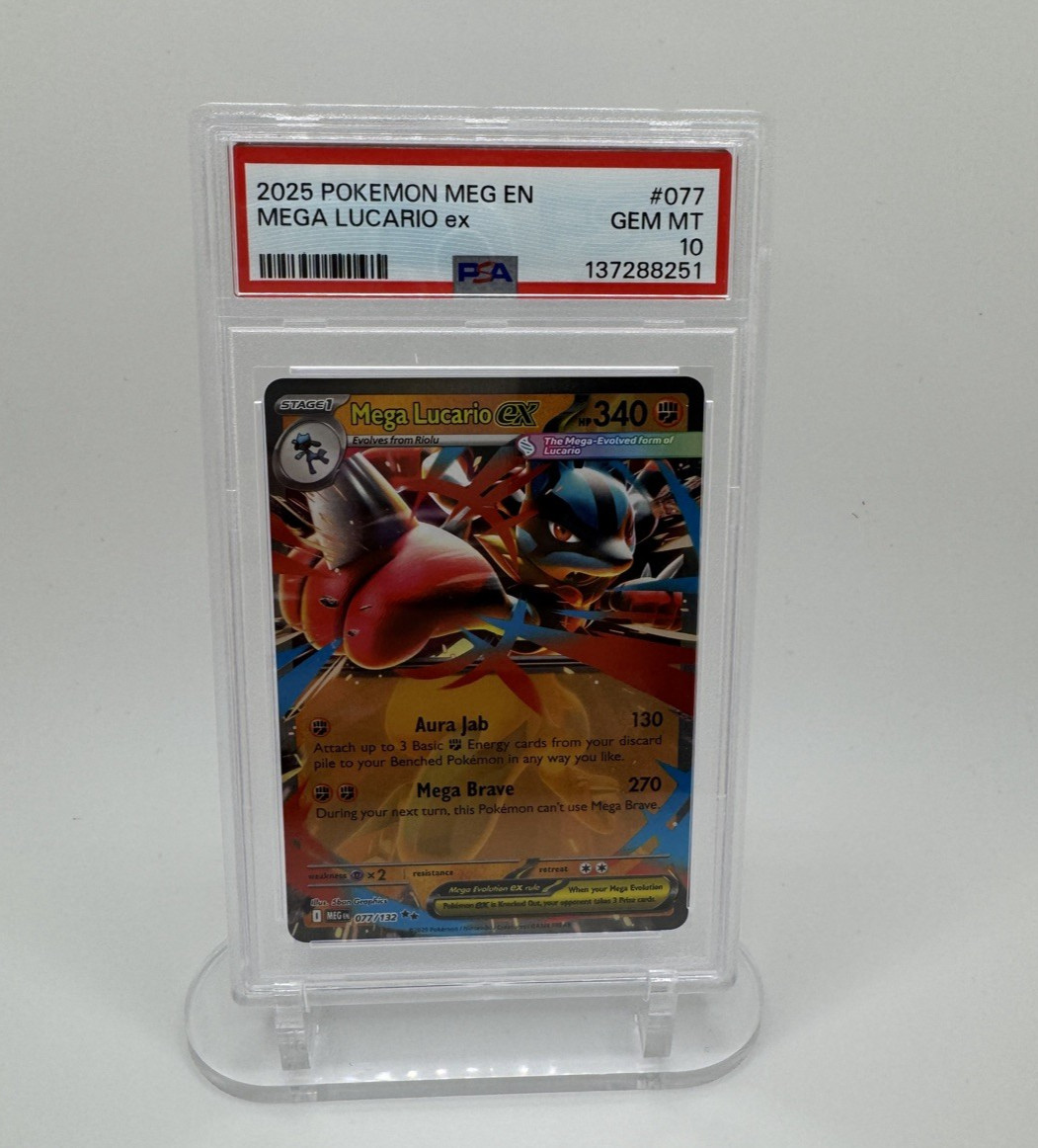 2025 Pokemon Mega Evolution #077 MEGA LUCARIO EX 77/132 - PSA 10 Gem Mint