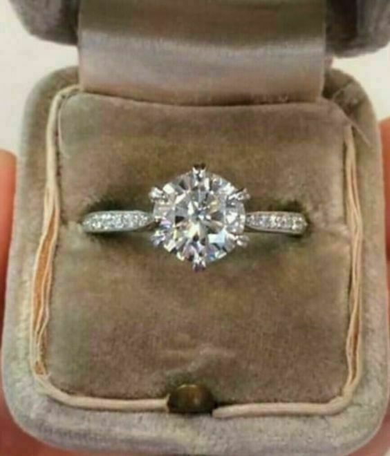 Solid 14k White Gold 2.25Ct Round Cut Diamond Engagement Ring Simulated Size 5.5