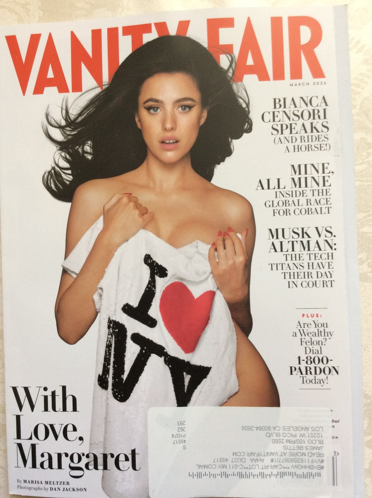 Vanity Fair Magazine With Love Margaret Qualley Cover Bianca Censori March 2026
