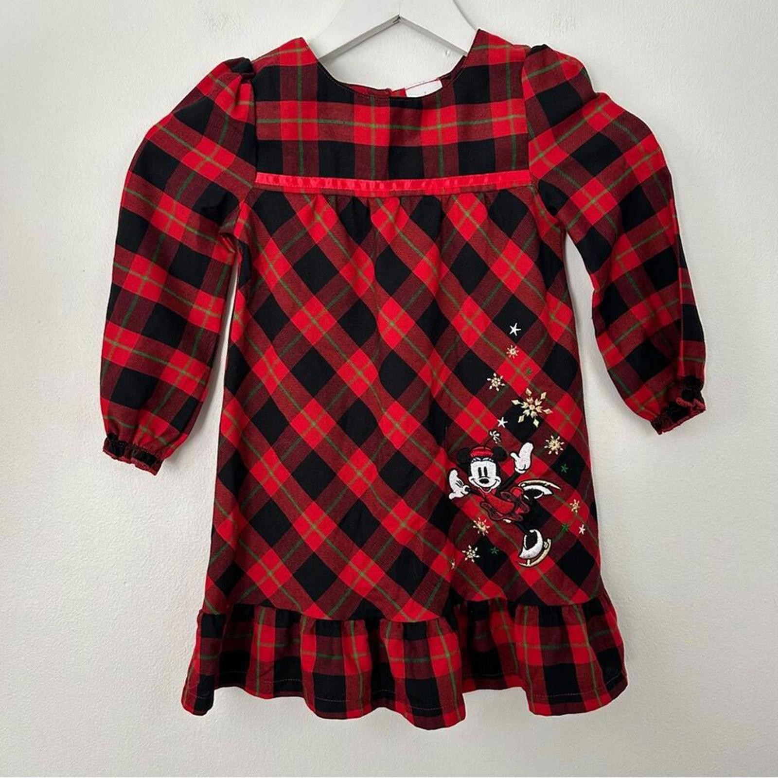 DISNEY GIRL'S MINNIE MOUSE PLAID NIGHTGOWN WITH RUFFLED HEM SIZE 4
