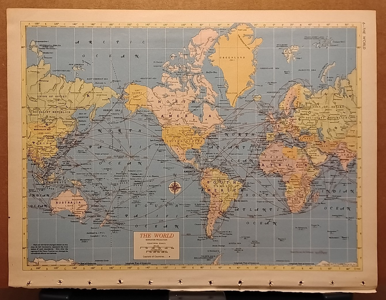 1953 Vintage WORLD Antique Atlas Map Hammond's World Atlas Superior Edition