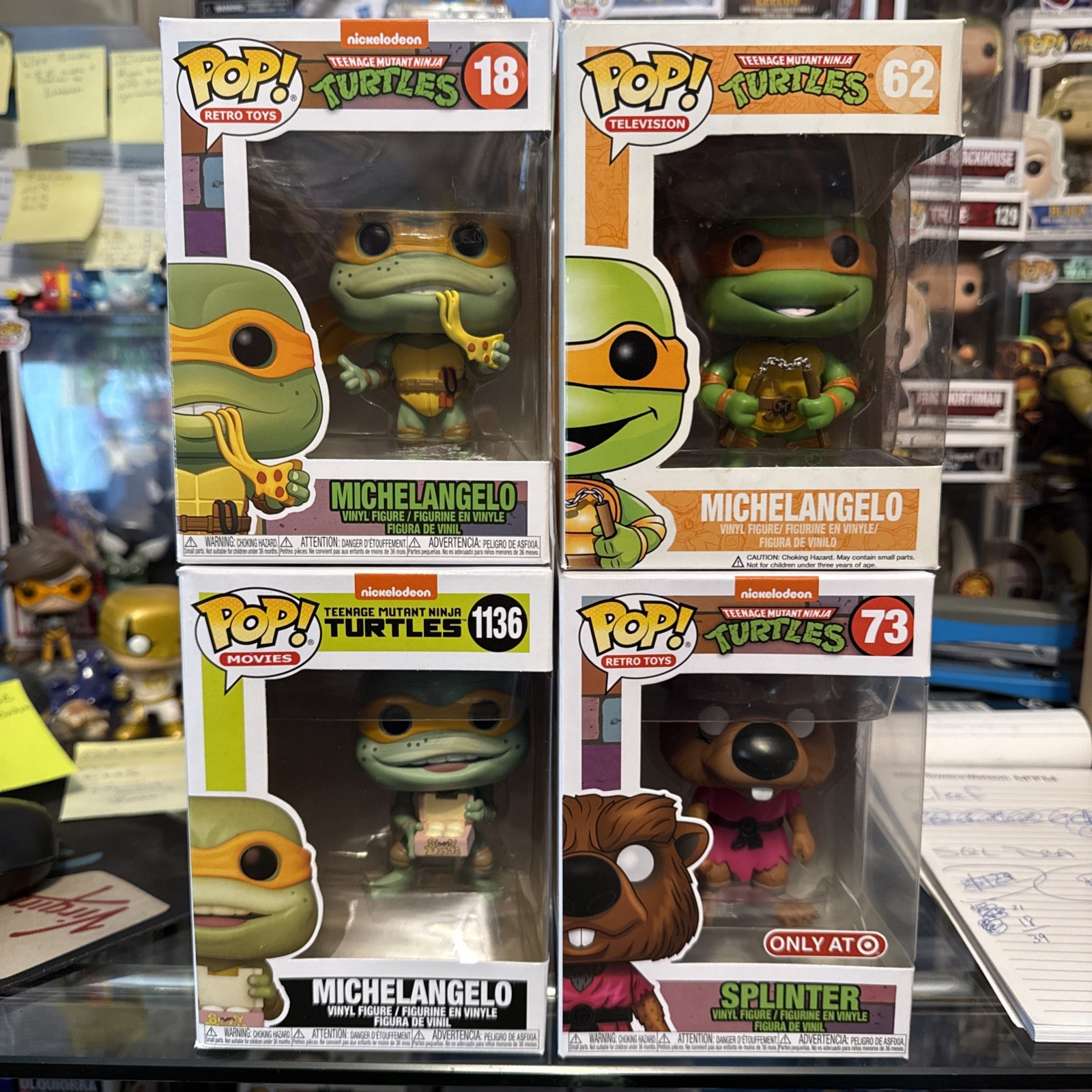 lot 4 Funko Pop Teenage Mutant Ninja Turtles TMNT Michelangelo 62 18 Splinter 73