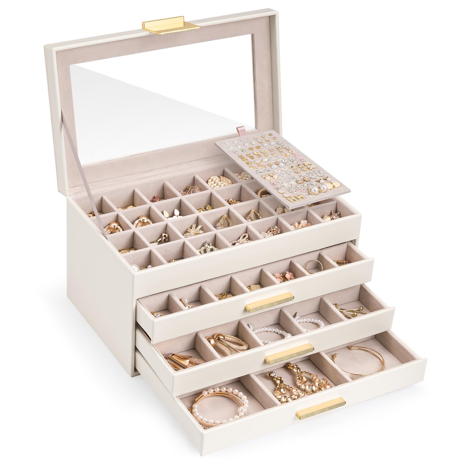 Earring Storage Box Case with Glass Top, Large Earring Jewelry Holder Organiz...