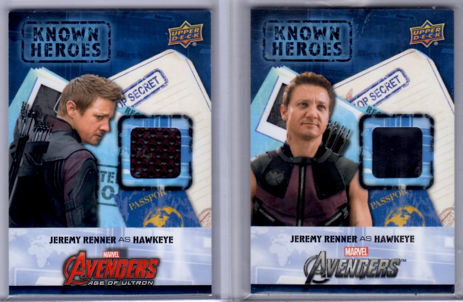 Upper Deck Known Heroes Avengers MCU Marvel Hawkeye Jeremy Renner Relic Lot of 2