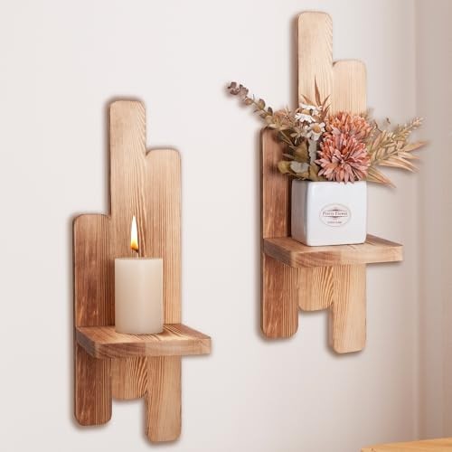 Wall Candle Sconces Set of Two Wall Sconce Candle Holder Rustic Home Decor Wood